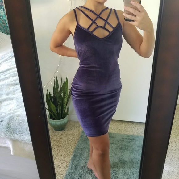 purple velvet bodycon dress
